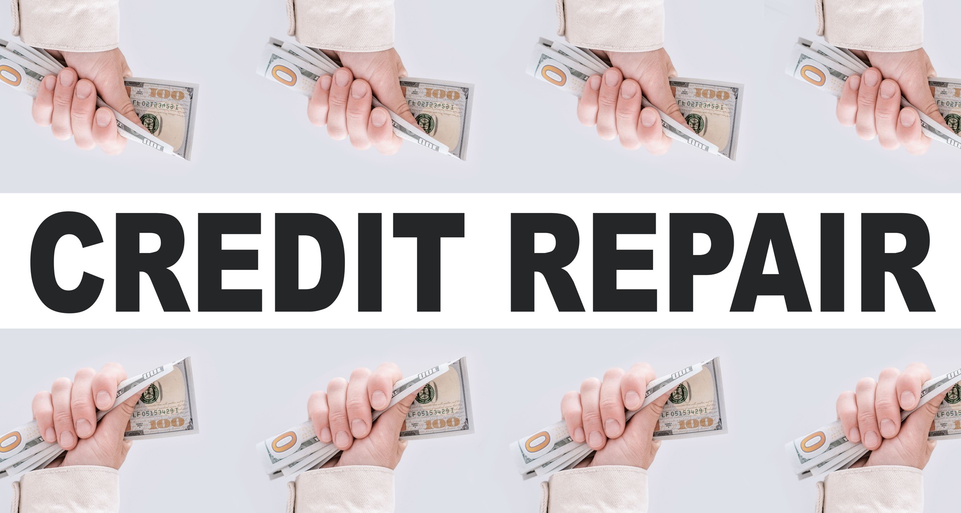 Credit Repair text on paper card with, background